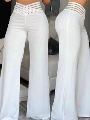 Streetwear Regular Fit Plain High Waist Full Length Chinos - Image 1