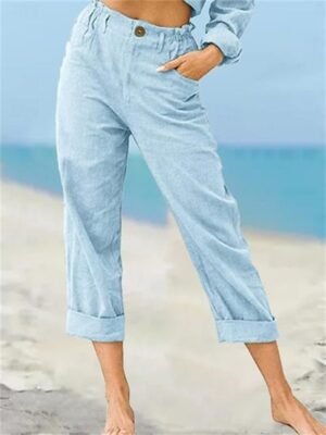 Streetwear Regular Fit Plain High Waist Long Chinos - Image 1