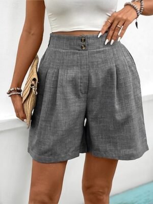 Streetwear Regular Fit Plain High Waist Pocket Shorts - Image 11