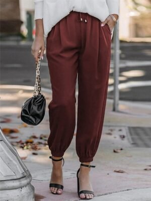 Streetwear Regular Fit Plain High Waist Full Length Chinos - Image 11