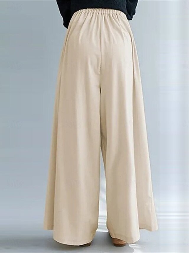 Streetwear Regular Fit Plain High Waist Wide Leg Chinos - Image 2