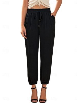 Streetwear Regular Fit Plain High Waist Full Length Chinos - Image 3