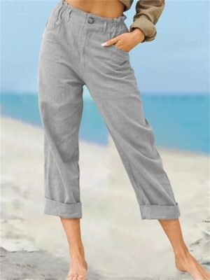 Streetwear Regular Fit Plain High Waist Long Chinos - Image 4