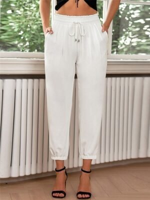 Streetwear Regular Fit Plain High Waist Full Length Chinos - Image 5