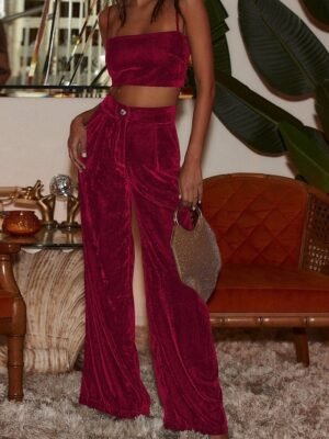 Streetwear Regular Fit Plain High Waist Wide Leg Full Length Chinos - Image 7