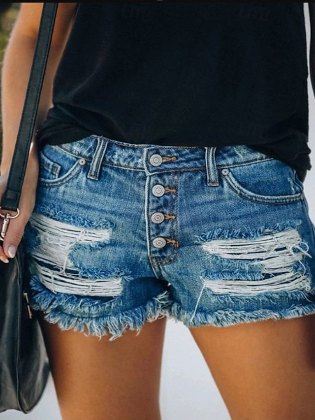 Streetwear Regular Fit Plain Natural Pocket Ripped Summer Shorts - Image 1