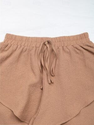 Streetwear Regular Fit Plain Ruffle High Waist Short Chinos - Image 9