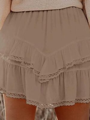 Streetwear Regular Fit Plain Ruffle Natural Shorts - Image 2