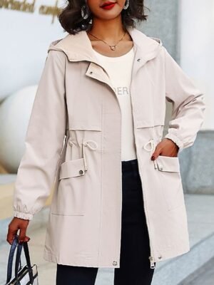 Streetwear Regular Fit Plain Zipper Long Sleeve Trench Coat - Image 1
