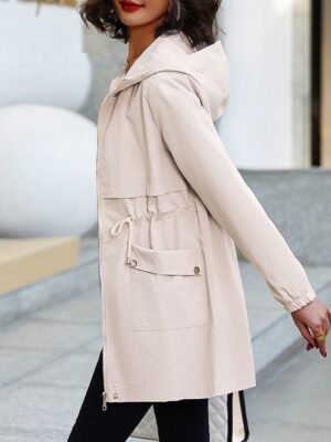 Streetwear Regular Fit Plain Zipper Long Sleeve Trench Coat - Image 4