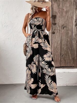 Streetwear Regular Fit Print Strapless Sleeveless High Waist Jumpsuit - Image 1