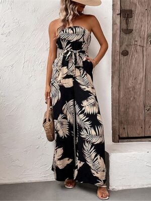 Streetwear Regular Fit Print Strapless Sleeveless High Waist Jumpsuit - Image 5