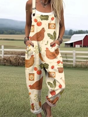 Streetwear Regular Fit Print U Neck Short Sleeve Wide Leg Jumpsuit - Image 1