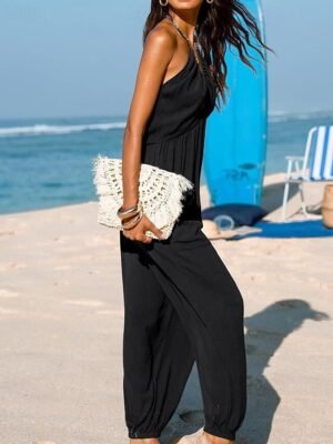 Streetwear Regular Fit Solid Colour Halter Neck Sleeveless Jumpsuit - Image 19