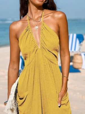 Streetwear Regular Fit Solid Colour Halter Neck Sleeveless Jumpsuit - Image 5
