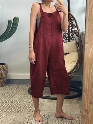 Streetwear Regular Fit Solid Colour Square Neck Sleeveless Overall - Image 1