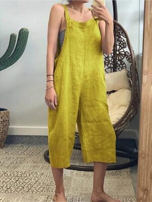 Streetwear Regular Fit Solid Colour Square Neck Sleeveless Overall - Image 2