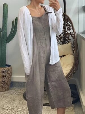 Streetwear Regular Fit Solid Colour Square Neck Sleeveless Overall - Image 3