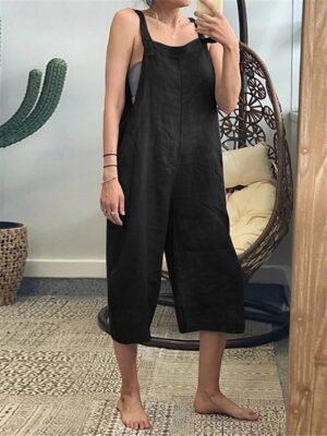 Streetwear Regular Fit Solid Colour Square Neck Sleeveless Overall - Image 4