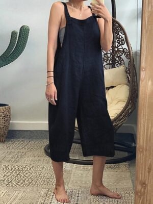 Streetwear Regular Fit Solid Colour Square Neck Sleeveless Overall - Image 5