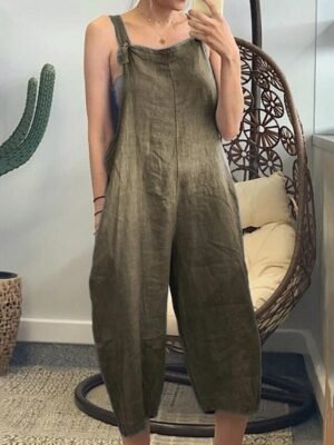 Streetwear Regular Fit Solid Colour Square Neck Sleeveless Overall - Image 6