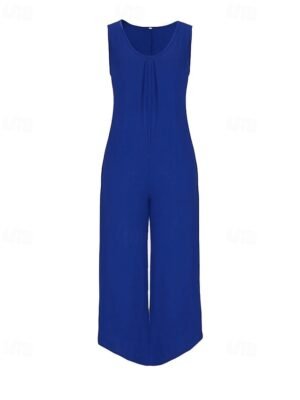 Streetwear Regular Fit Solid Colour V Neck Sleeveless Jumpsuit - Image 20