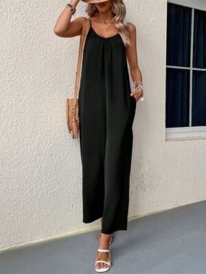 Streetwear Regular Fit Solid Crew Neck Sleeveless Jumpsuit - Image 5