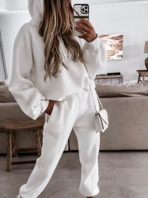 Streetwear Regular Fit Solid Hooded Long Sleeve Tracksuit Set - Image 1