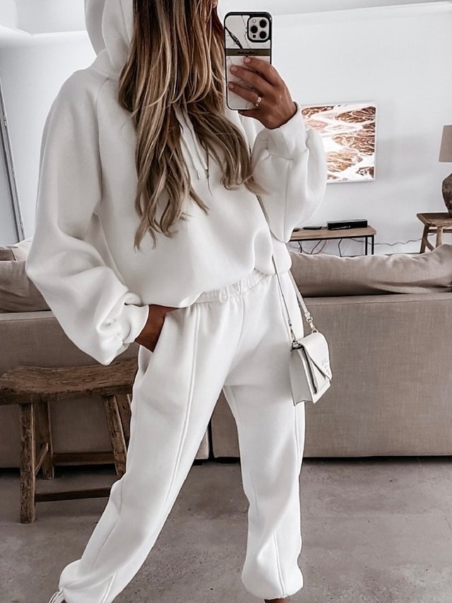 Streetwear Regular Fit Solid Hooded Long Sleeve Tracksuit Set - Image 1