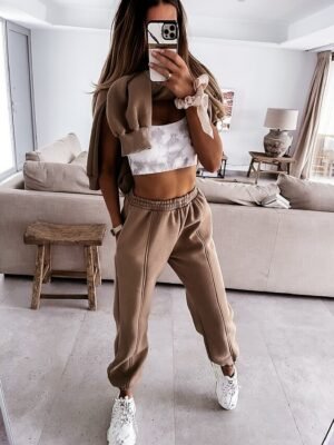 Streetwear Regular Fit Solid Hooded Long Sleeve Tracksuit Set - Image 17