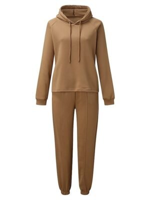 Streetwear Regular Fit Solid Hooded Long Sleeve Tracksuit Set - Image 19