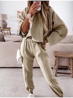 Streetwear Regular Fit Solid Hooded Long Sleeve Tracksuit Set - Image 23