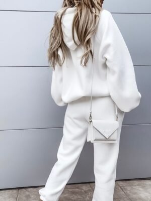 Streetwear Regular Fit Solid Hooded Long Sleeve Tracksuit Set - Image 6