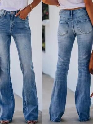 Streetwear Regular Fit Solid Medium Waist Full Length Jeans - Image 1