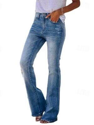 Streetwear Regular Fit Solid Medium Waist Full Length Jeans - Image 4