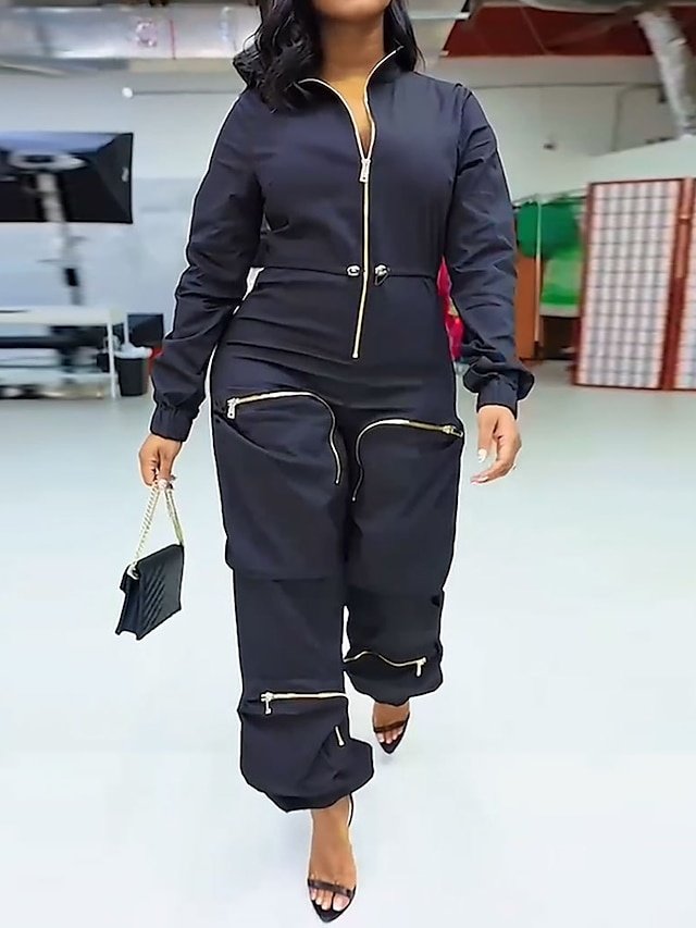 Streetwear Regular Fit Solid Shirt Collar Sleeveless Jumpsuit - Image 1