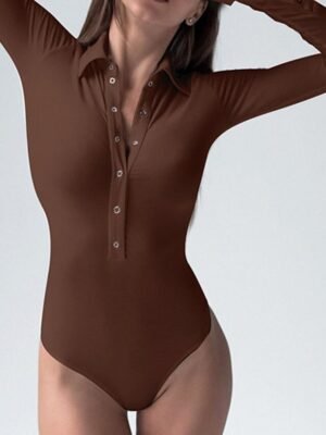 Streetwear Regular Fit Solid Shirt Collar Long Sleeve Bodysuit - Image 11