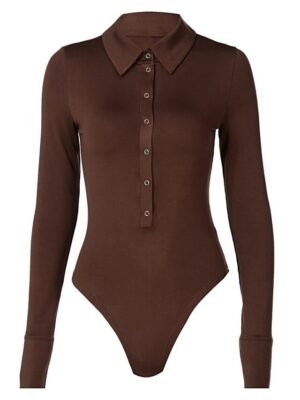 Streetwear Regular Fit Solid Shirt Collar Long Sleeve Bodysuit - Image 14