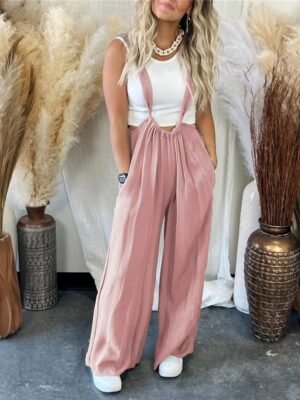 Streetwear Regular Fit Solid Sleeveless Wide Leg Jumpsuit - Image 1