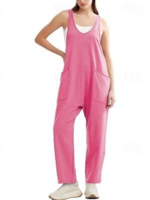 Streetwear Regular Fit Solid Sleeveless U Neck Pocket Jumpsuit - Image 11