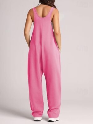Streetwear Regular Fit Solid Sleeveless U Neck Pocket Jumpsuit - Image 12