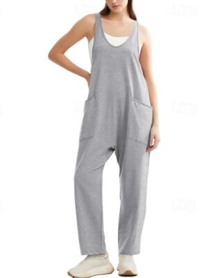 Streetwear Regular Fit Solid Sleeveless U Neck Pocket Jumpsuit - Image 13