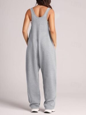 Streetwear Regular Fit Solid Sleeveless U Neck Pocket Jumpsuit - Image 14