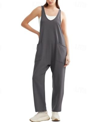 Streetwear Regular Fit Solid Sleeveless U Neck Pocket Jumpsuit - Image 15