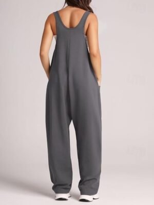Streetwear Regular Fit Solid Sleeveless U Neck Pocket Jumpsuit - Image 16