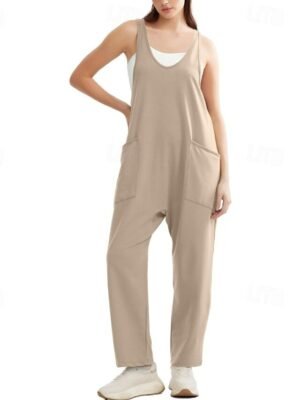 Streetwear Regular Fit Solid Sleeveless U Neck Pocket Jumpsuit - Image 17