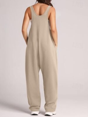 Streetwear Regular Fit Solid Sleeveless U Neck Pocket Jumpsuit - Image 18