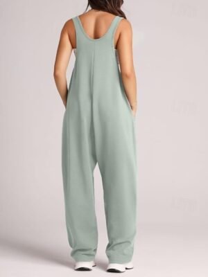 Streetwear Regular Fit Solid Sleeveless U Neck Pocket Jumpsuit - Image 4