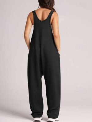 Streetwear Regular Fit Solid Sleeveless U Neck Pocket Jumpsuit - Image 6