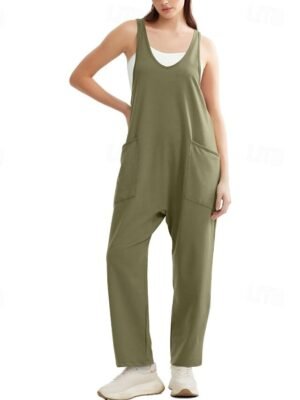 Streetwear Regular Fit Solid Sleeveless U Neck Pocket Jumpsuit - Image 7